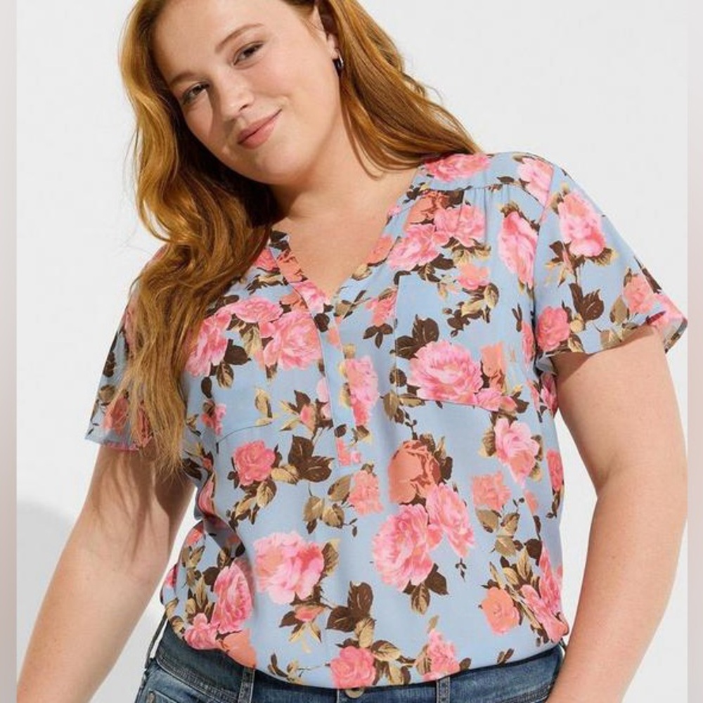 Torrid Harper Georgette Pullover Flutter Blouse-Plus Size 1